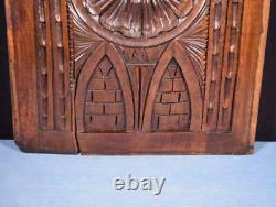 French Antique Gothic Carved Architectural Panel Walnut Wood Salvage