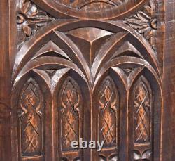 French Antique Gothic Carved Architectural Panel in Chestnut Wood Salvage