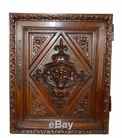 French Antique Gothic Hand Carved Walnut Wood Door Panel Mascaron Renaissance