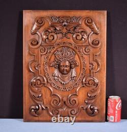French Antique Hand Carved Architectural Door Panel Walnut Wood with Face
