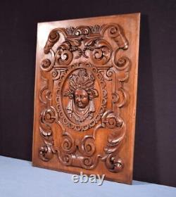 French Antique Hand Carved Architectural Door Panel Walnut Wood with Face