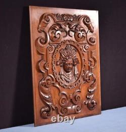 French Antique Hand Carved Architectural Door Panel Walnut Wood with Face