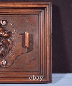 French Antique Hand Carved Architectural Door Panel Walnut Wood with Face