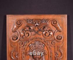 French Antique Hand Carved Architectural Door Panel Walnut Wood with Face