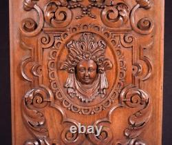 French Antique Hand Carved Architectural Door Panel Walnut Wood with Face