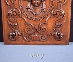 French Antique Hand Carved Architectural Door Panel Walnut Wood with Face