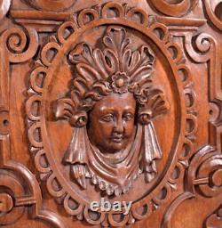 French Antique Hand Carved Architectural Door Panel Walnut Wood with Face