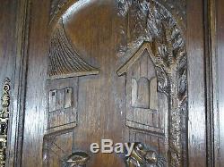 French Antique Hand Carved Oak Wood Door Panel