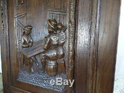 French Antique Hand Carved Oak Wood Door Panel