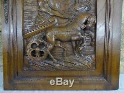 French Antique Hand Carved Oak Wood Door Panel Antiquity Arena Chariot