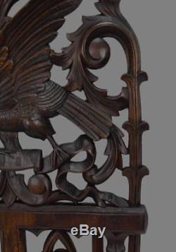 French Antique Hand Carved Openwork Wood Eagle Bird Wall Panel