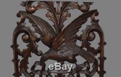 French Antique Hand Carved Openwork Wood Eagle Bird Wall Panel