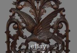 French Antique Hand Carved Openwork Wood Eagle Bird Wall Panel