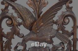 French Antique Hand Carved Openwork Wood Eagle Bird Wall Panel