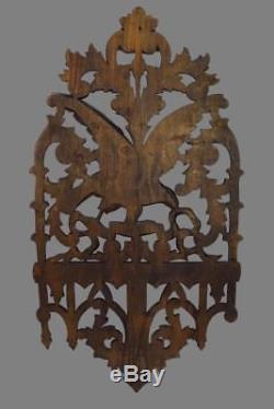 French Antique Hand Carved Openwork Wood Eagle Bird Wall Panel