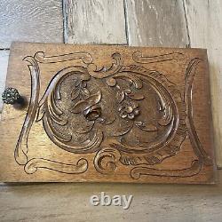 French Antique Hand Carved Panel Door Solid Wood 8x 12.5 Roses Floral