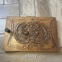 French Antique Hand Carved Panel Door Solid Wood 8x 12.5 Roses Floral