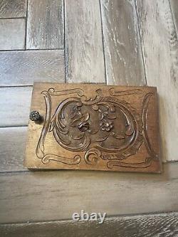 French Antique Hand Carved Panel Door Solid Wood 8x 12.5 Roses Floral