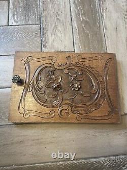 French Antique Hand Carved Panel Door Solid Wood 8x 12.5 Roses Floral