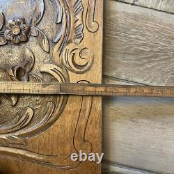 French Antique Hand Carved Panel Door Solid Wood 8x 12.5 Roses Floral