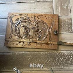 French Antique Hand Carved Panel Door Solid Wood 8x 12.5 Roses Floral