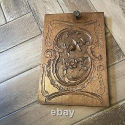 French Antique Hand Carved Panel Door Solid Wood 8x 12.5 Roses Floral