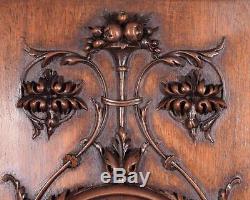 French Antique Hand Carved Panel/Door in Walnut Wood with Portrait of a Woman