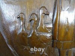 French Antique Hand Carved Walnut Wood Oval Panel Goose-Keeper in Perigord