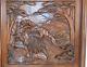 French Antique Hand Carved Wood Wall Panel Hunting Scene Hound Dogs Wild Boar