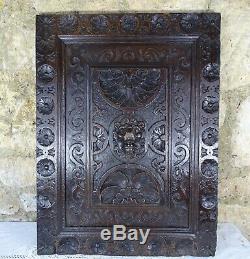 French Antique Highly Carved Architectural Panel Oak Wood Lion 19th Gothic