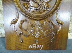 French Antique Highly Carved Architectural Panel Solid Walnut Wood Knight