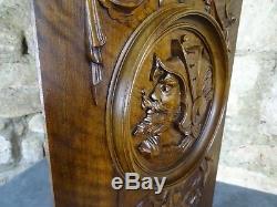 French Antique Highly Carved Architectural Panel Solid Walnut Wood Knight
