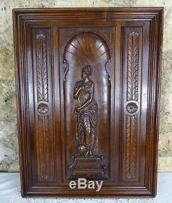 French Antique Highly Carved Architectural Panel Solid Walnut Wood Woman