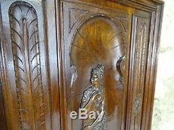 French Antique Highly Carved Architectural Panel Solid Walnut Wood Woman
