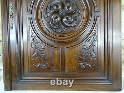 French Antique Large Carved Architectural Walnut Wood Panel Door A Rosette 1