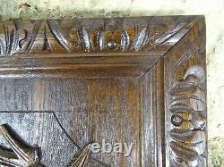 French Antique Large Deep Carved Architectural Oak Wood Panel Rabbit Hunting