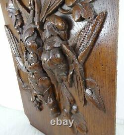 French Antique Large Deep Carved Oak Wood Panel Birds Hunting Salvage