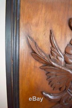 French Antique Large Pair of Carved Mahogany Wood Griffin Chimera Panels Frame