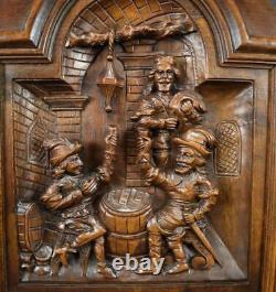 French Antique Middle Ages Hand Carved Walnut Wood Door Panel Tavern 19th. C