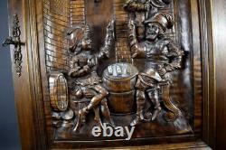 French Antique Middle Ages Hand Carved Walnut Wood Door Panel Tavern 19th. C
