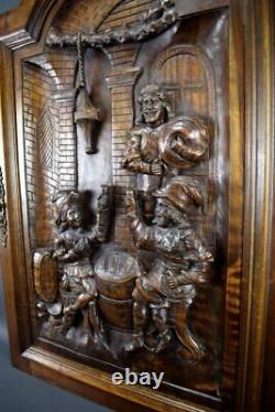 French Antique Middle Ages Hand Carved Walnut Wood Door Panel Tavern 19th. C