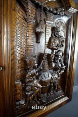 French Antique Middle Ages Hand Carved Walnut Wood Door Panel Tavern 19th. C