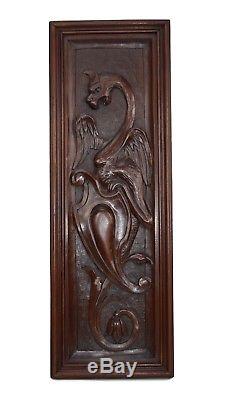 French Antique Neo Gothic Hand Carved Griffin Chimera Wood Wall Panel 19th. C