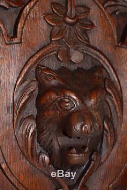 French Antique Neo Gothic Hand Carved Wood Lion Coat of Arms Wall Panel 2