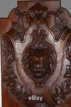 French Antique Neo Gothic Hand Carved Wood Lion Coat of Arms Wall Panel 2