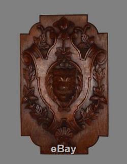 French Antique Neo Gothic Hand Carved Wood Lion Wall Panel Coat of Arms 1