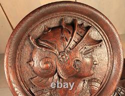 French Antique PAIR Medallions Renaissance Man Woman Carved Wood Plaque Panel