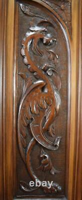 French Antique Pair Carved Wood Architectural Door Panel Gothic Chimera