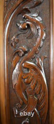 French Antique Pair Carved Wood Architectural Door Panel Gothic Chimera