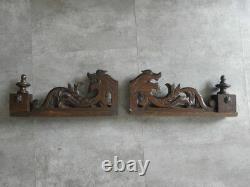 French Antique Pediment Architectural fourniture CARVED WOOD PANEL MANTEL retro